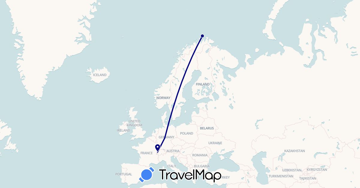 TravelMap itinerary: driving in Switzerland, Germany, Norway (Europe)